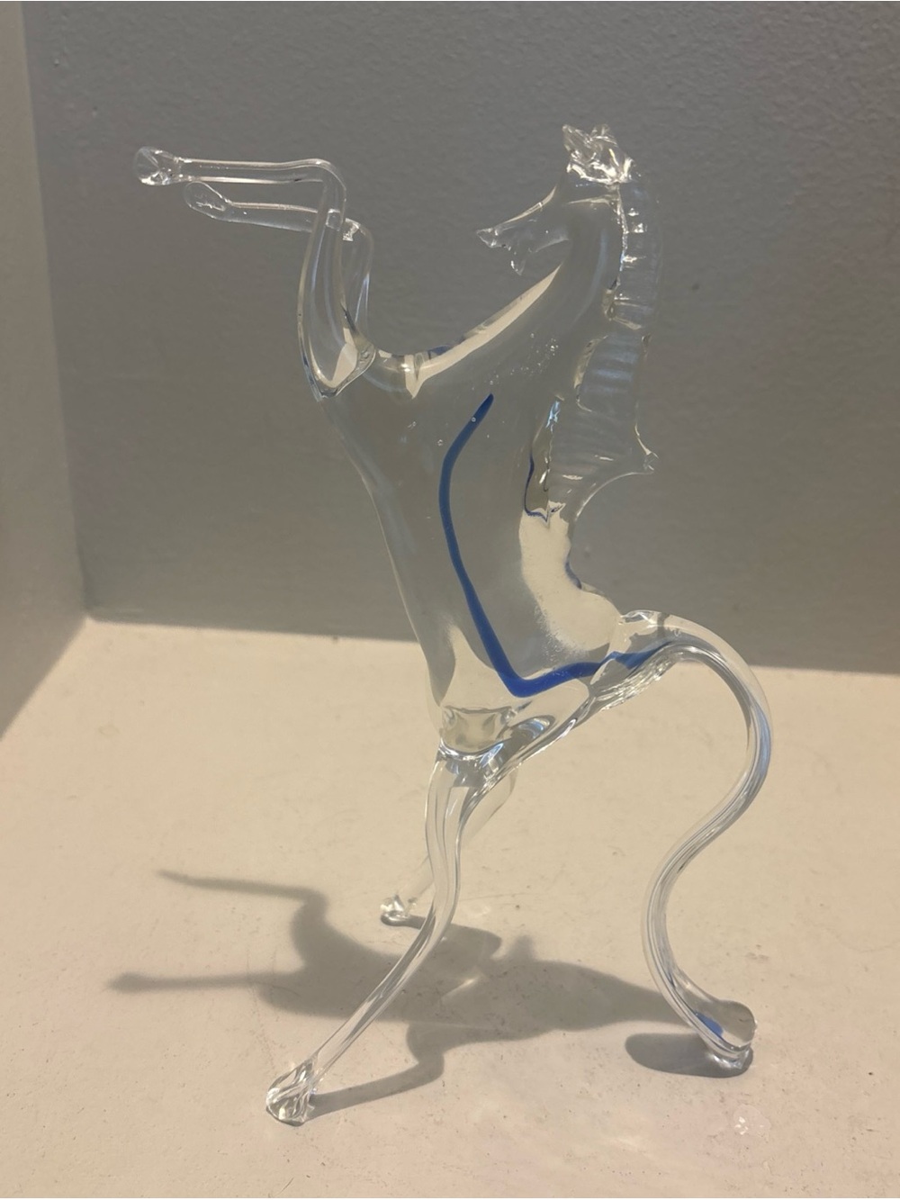 Murano blown Glass rearing horse Blue  Handmade Stallion Figurine Italian art
